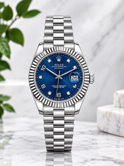 Rolex Datejust Stainless Steel Blue Diamond Dial Men's Watch