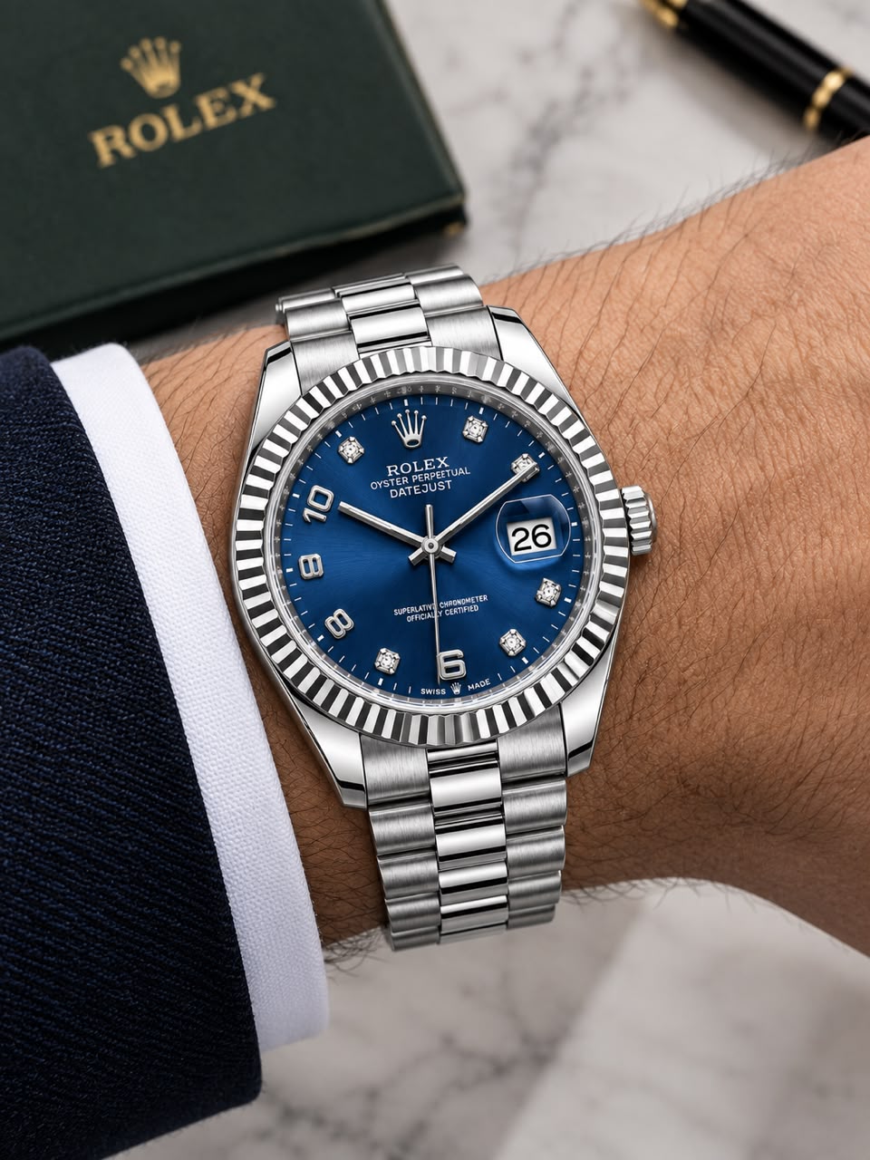 Rolex Datejust Stainless Steel Blue Diamond Dial Men's Watch